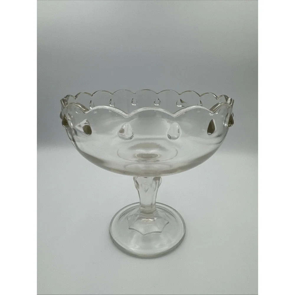 Vintage INDIANA GLASS Clear Teardrop Scalloped Pedestal Compote Candy Fruit Bowl